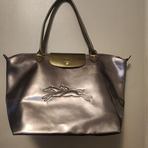 Longchamp Metallic Silver Tote Bag